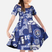 Northern Mariana Islands Magof Nochebuena Family Matching Off Shoulder Maxi Dress and Hawaiian Shirt Pacific Patchwork Xmas Vibes LT9 Daughter's Dress Blue - Polynesian Pride
