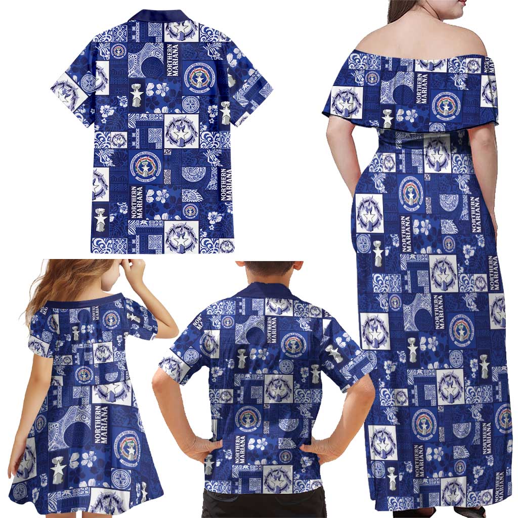 Northern Mariana Islands Magof Nochebuena Family Matching Off Shoulder Maxi Dress and Hawaiian Shirt Pacific Patchwork Xmas Vibes LT9 - Polynesian Pride