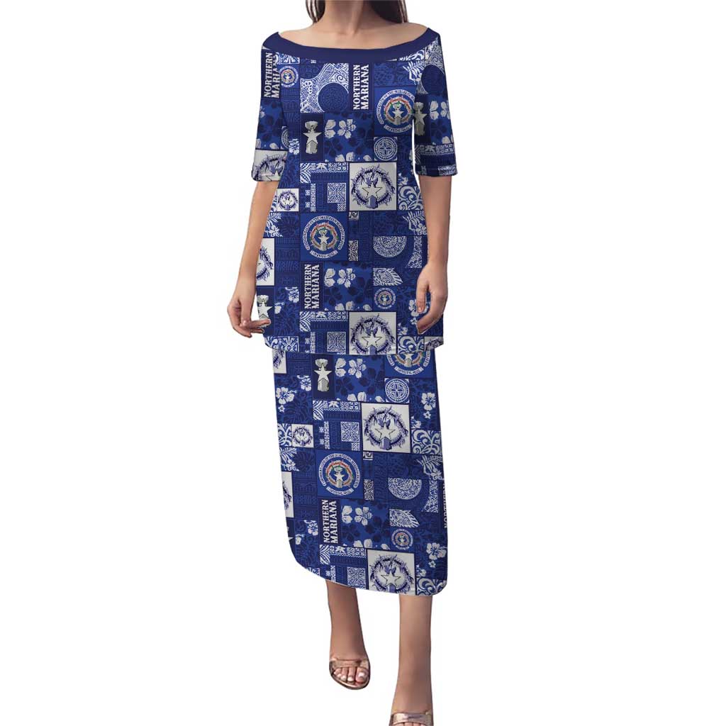 Northern Mariana Islands Magof Nochebuena Family Matching Puletasi and Hawaiian Shirt Pacific Patchwork Xmas Vibes LT9 Mom's Dress Blue - Polynesian Pride