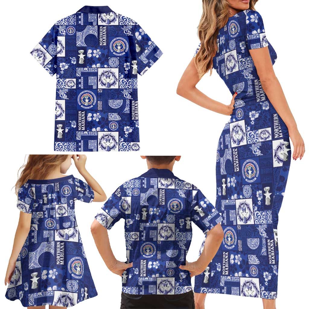 Northern Mariana Islands Magof Nochebuena Family Matching Short Sleeve Bodycon Dress and Hawaiian Shirt Pacific Patchwork Xmas Vibes LT9 - Polynesian Pride