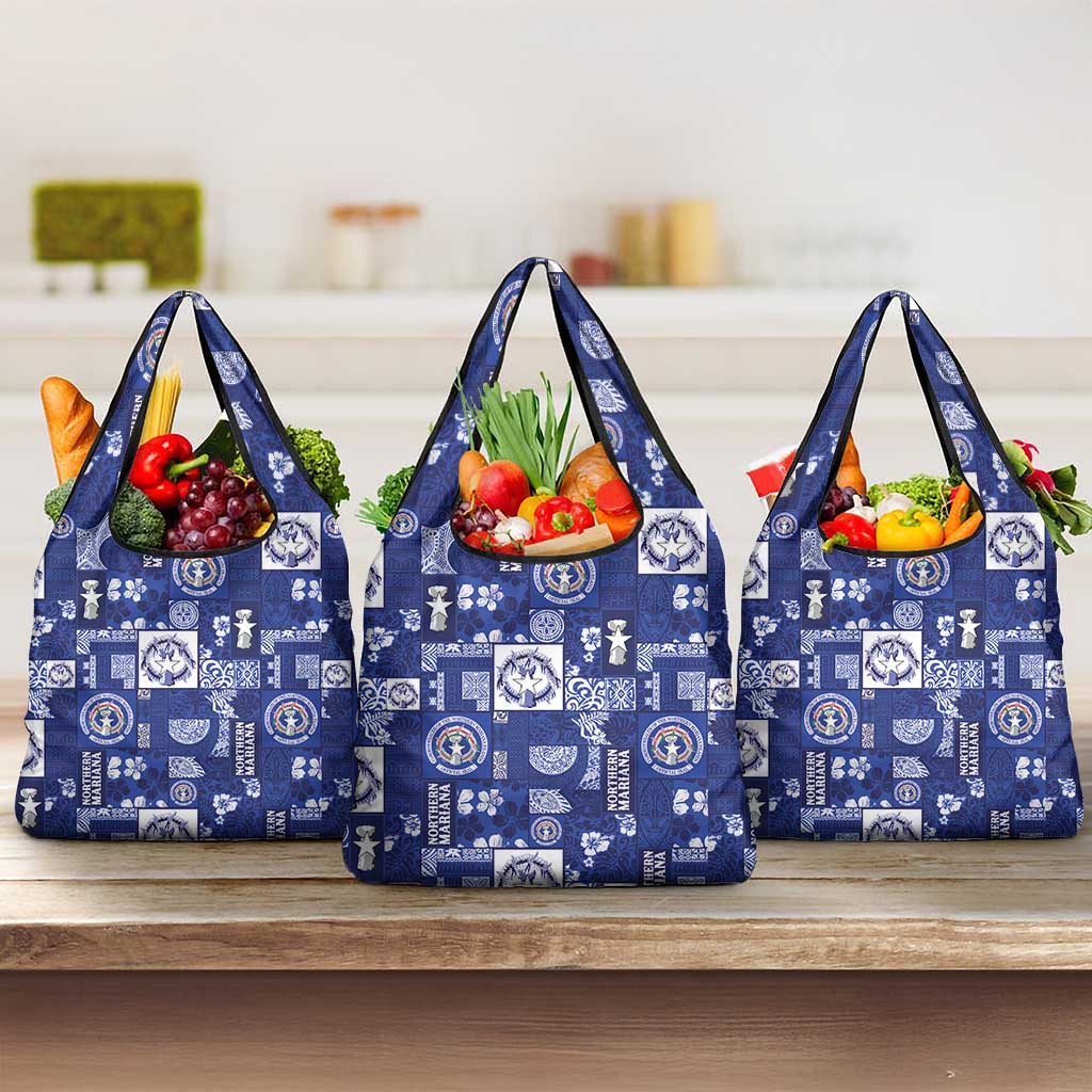 Northern Mariana Islands Magof Nochebuena Grocery Bag Pacific Patchwork Xmas Vibes - Polynesian Pride