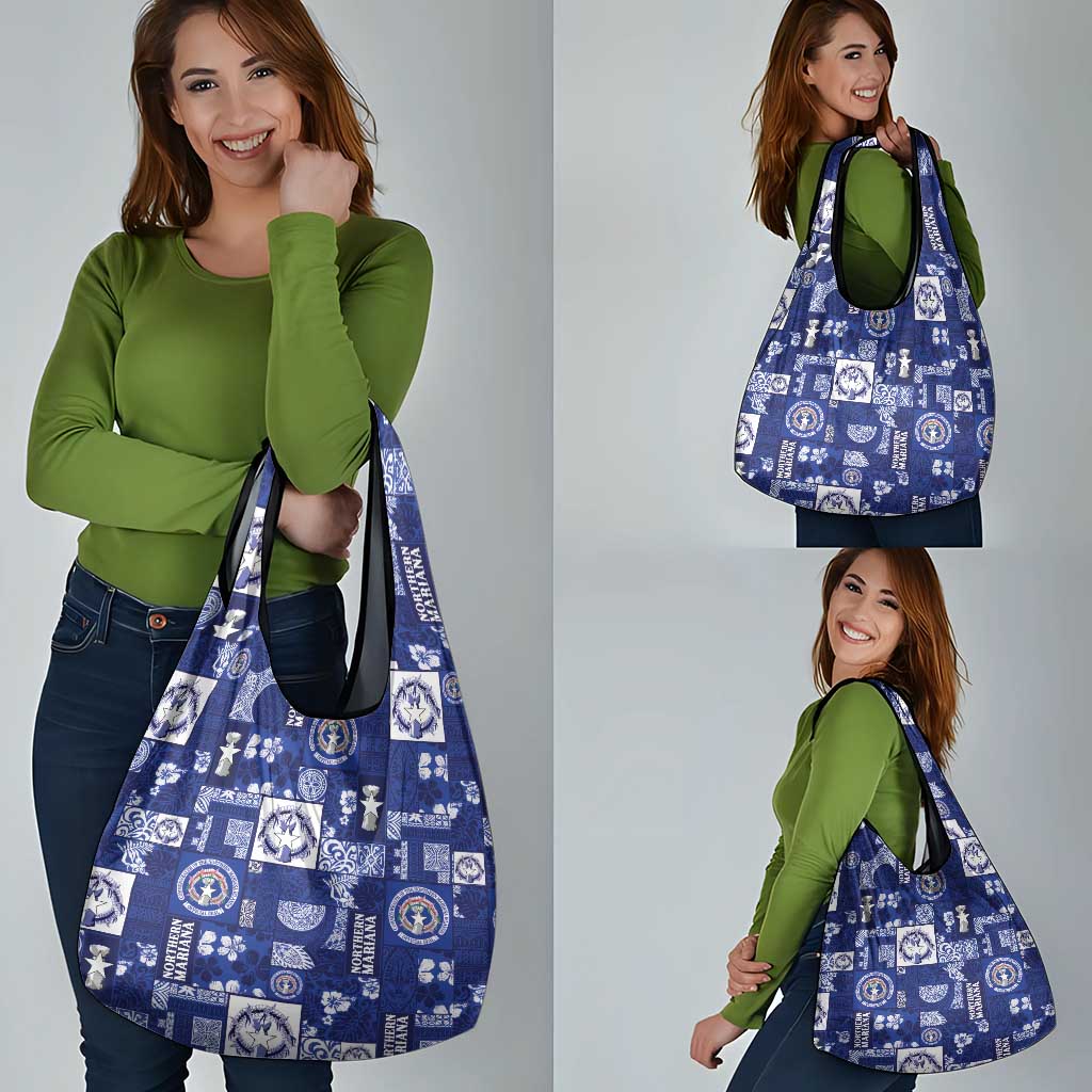 Northern Mariana Islands Magof Nochebuena Grocery Bag Pacific Patchwork Xmas Vibes - Polynesian Pride