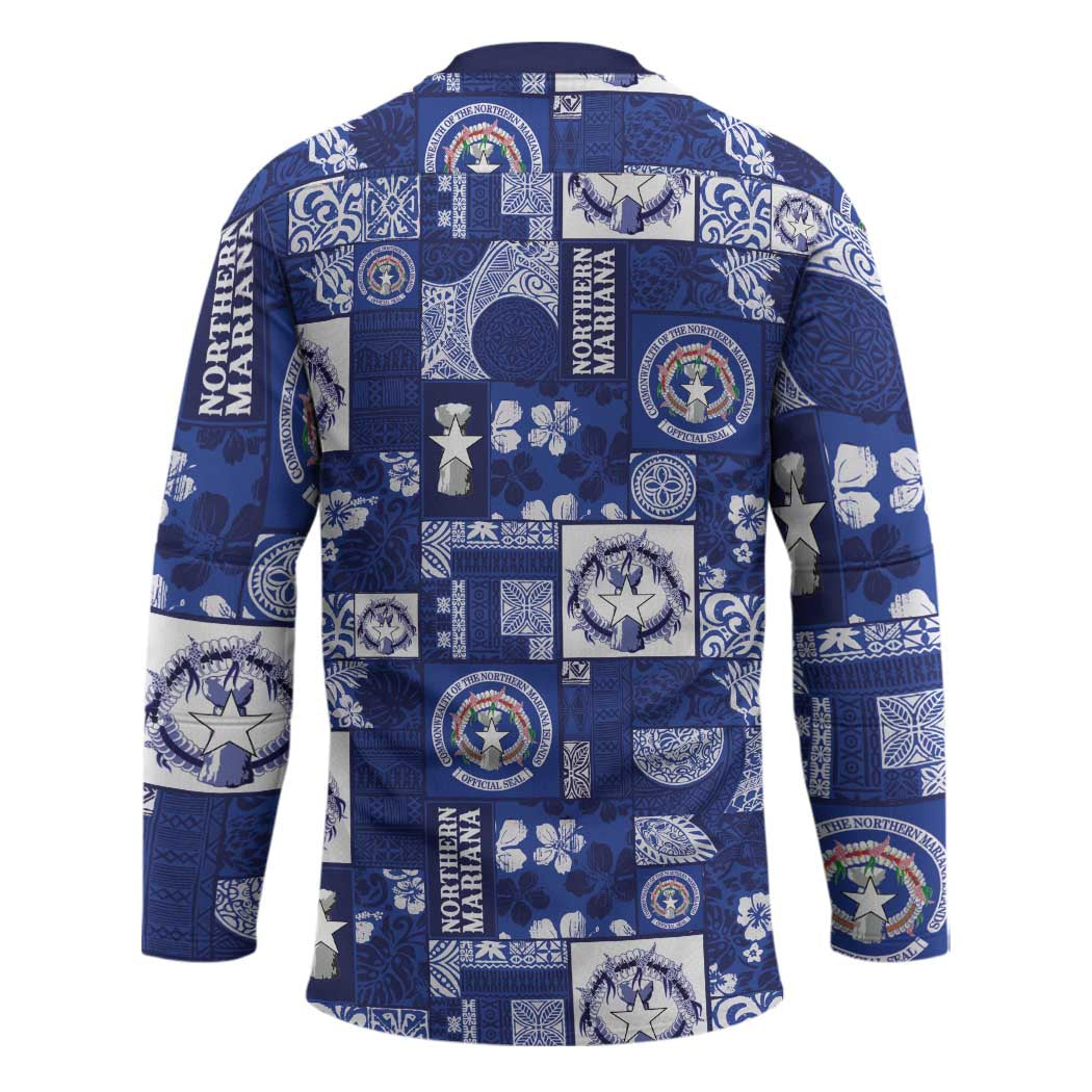 Northern Mariana Islands Magof Nochebuena Hockey Jersey Pacific Patchwork Xmas Vibes - Polynesian Pride