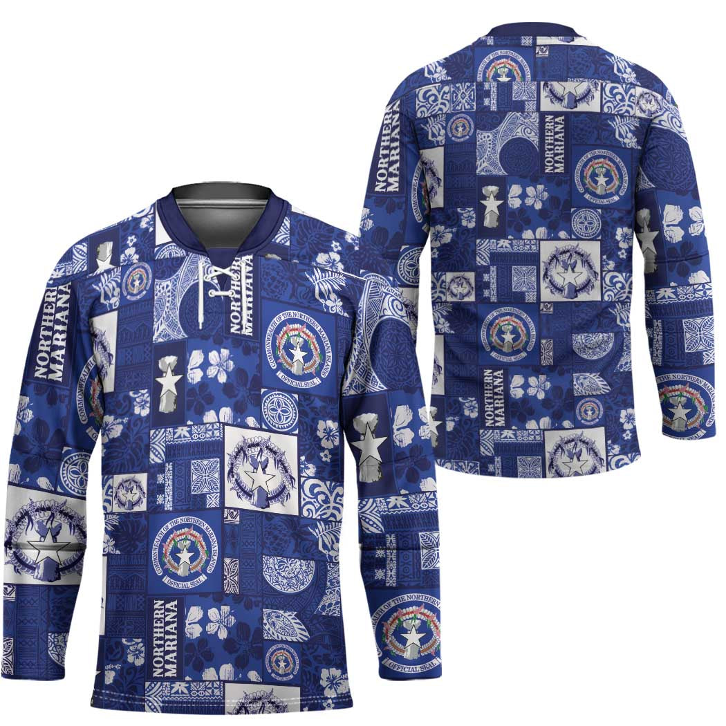 Northern Mariana Islands Magof Nochebuena Hockey Jersey Pacific Patchwork Xmas Vibes - Polynesian Pride