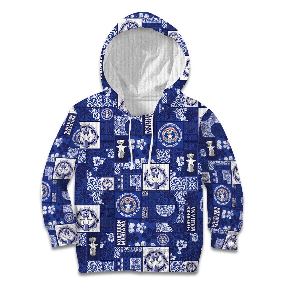Northern Mariana Islands Magof Nochebuena Kid Hoodie Pacific Patchwork Xmas Vibes LT9 Hoodie Blue - Polynesian Pride