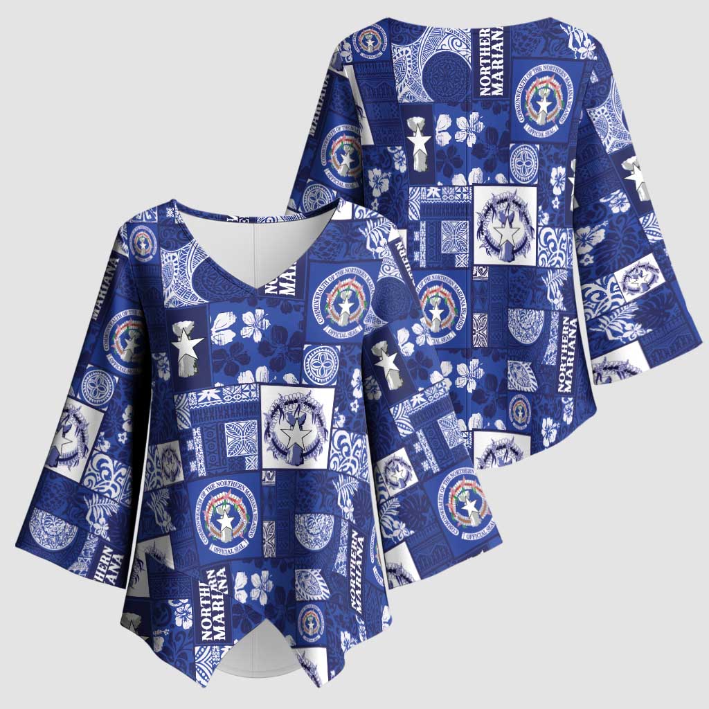 Northern Mariana Islands Magof Nochebuena Kimono Sleeve Blouse Pacific Patchwork Xmas Vibes - Polynesian Pride