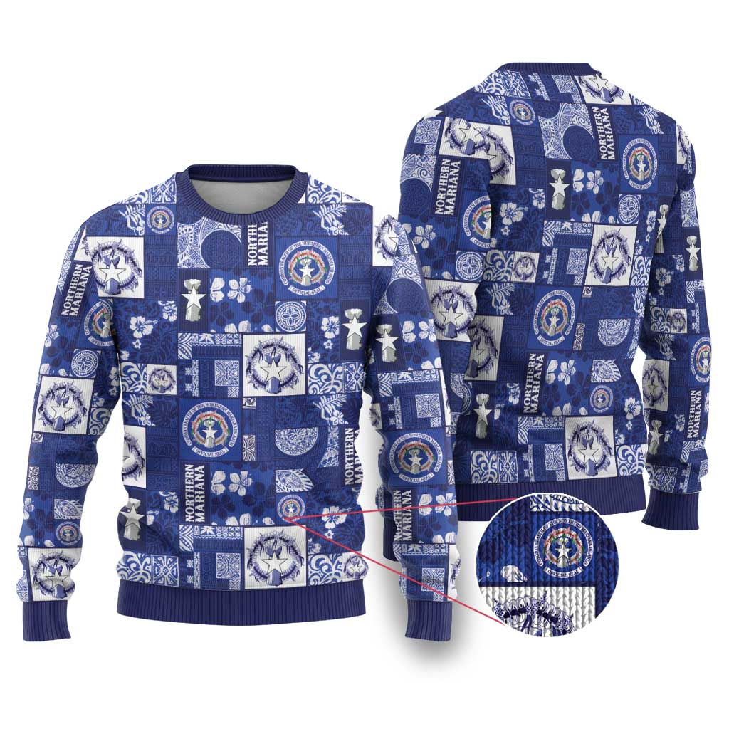 Northern Mariana Islands Magof Nochebuena Ugly Christmas Sweater Pacific Patchwork Xmas Vibes LT9 Blue - Polynesian Pride
