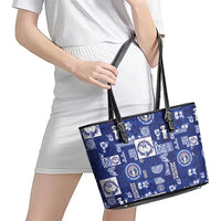 Northern Mariana Islands Magof Nochebuena Leather Tote Bag Pacific Patchwork Xmas Vibes - Polynesian Pride