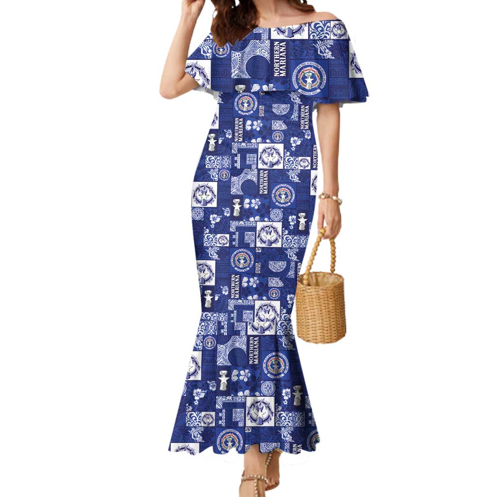 Northern Mariana Islands Magof Nochebuena Mermaid Dress Pacific Patchwork Xmas Vibes LT9 Women Blue - Polynesian Pride