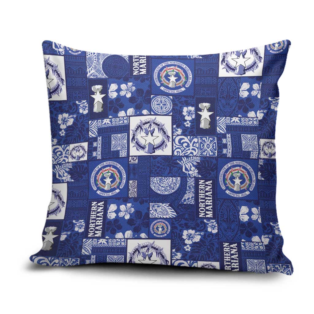 Northern Mariana Islands Magof Nochebuena Pillow Cover Pacific Patchwork Xmas Vibes LT9 Blue - Polynesian Pride
