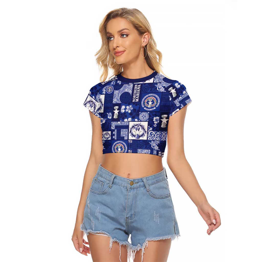Northern Mariana Islands Magof Nochebuena Raglan Cropped T Shirt Pacific Patchwork Xmas Vibes - Polynesian Pride