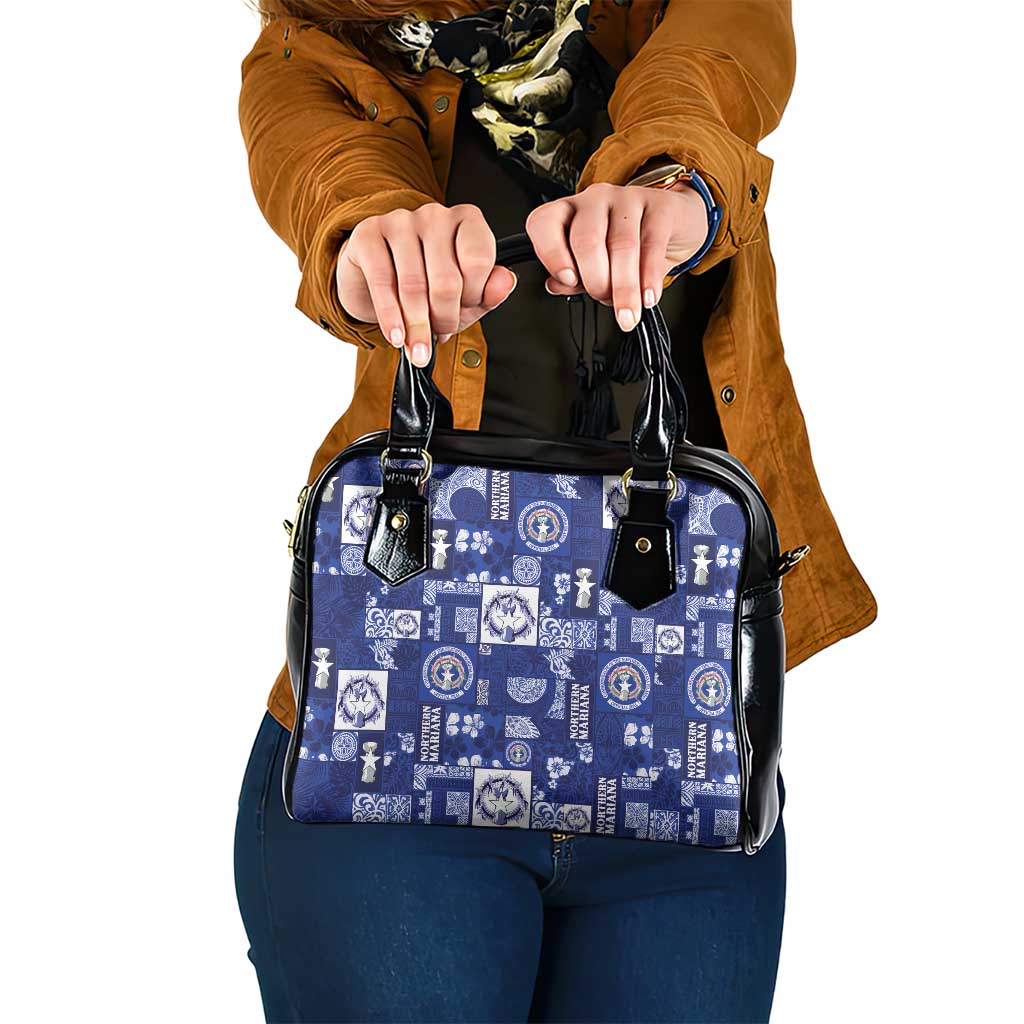 Northern Mariana Islands Magof Nochebuena Shoulder Handbag Pacific Patchwork Xmas Vibes LT9 One Size Blue - Polynesian Pride