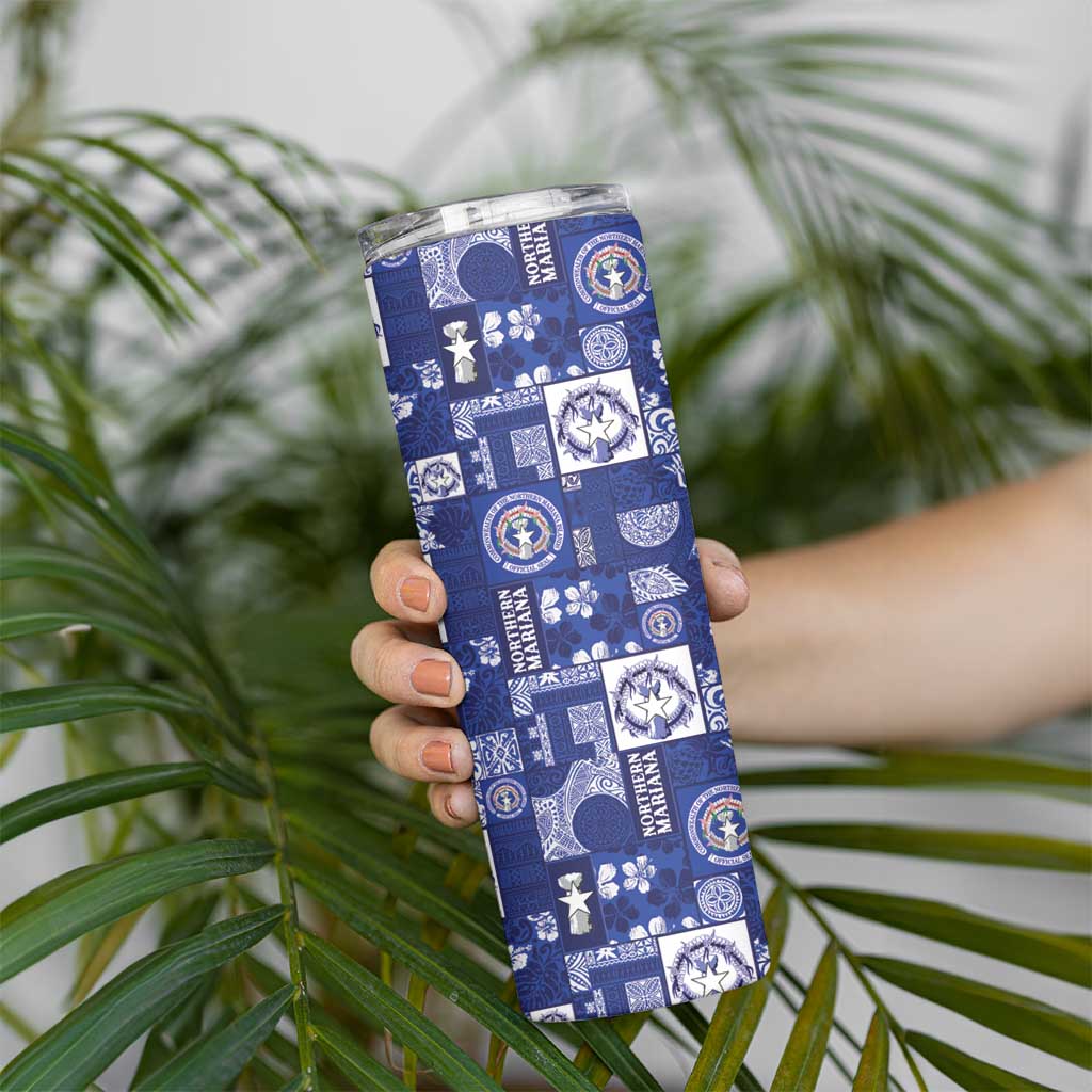Northern Mariana Islands Magof Nochebuena Skinny Tumbler Pacific Patchwork Xmas Vibes - Polynesian Pride