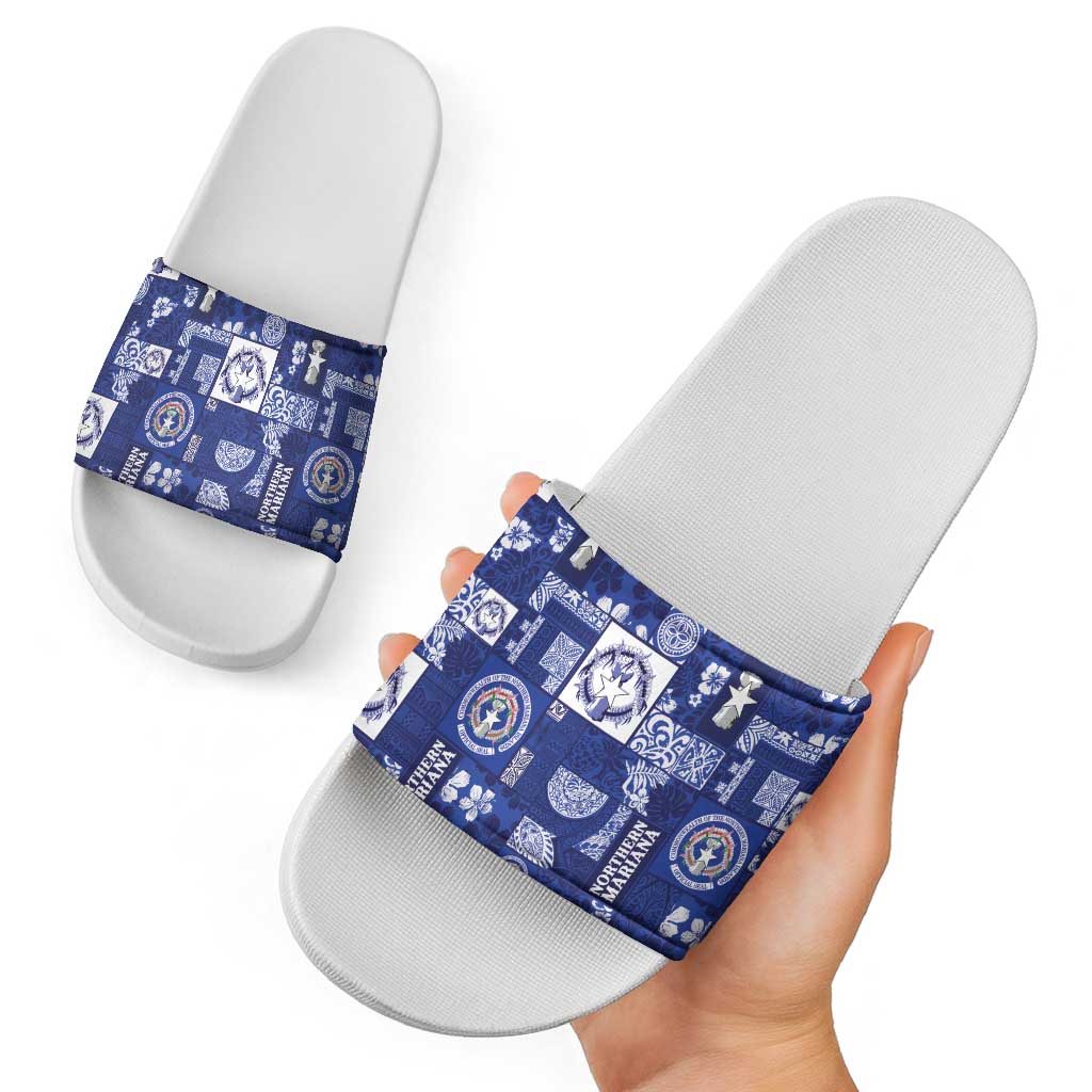 Northern Mariana Islands Magof Nochebuena Slide Sandals Pacific Patchwork Xmas Vibes - Polynesian Pride