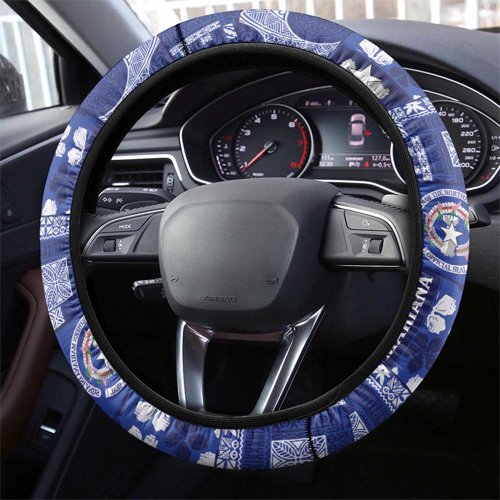 Northern Mariana Islands Magof Nochebuena Steering Wheel Cover Pacific Patchwork Xmas Vibes - Polynesian Pride