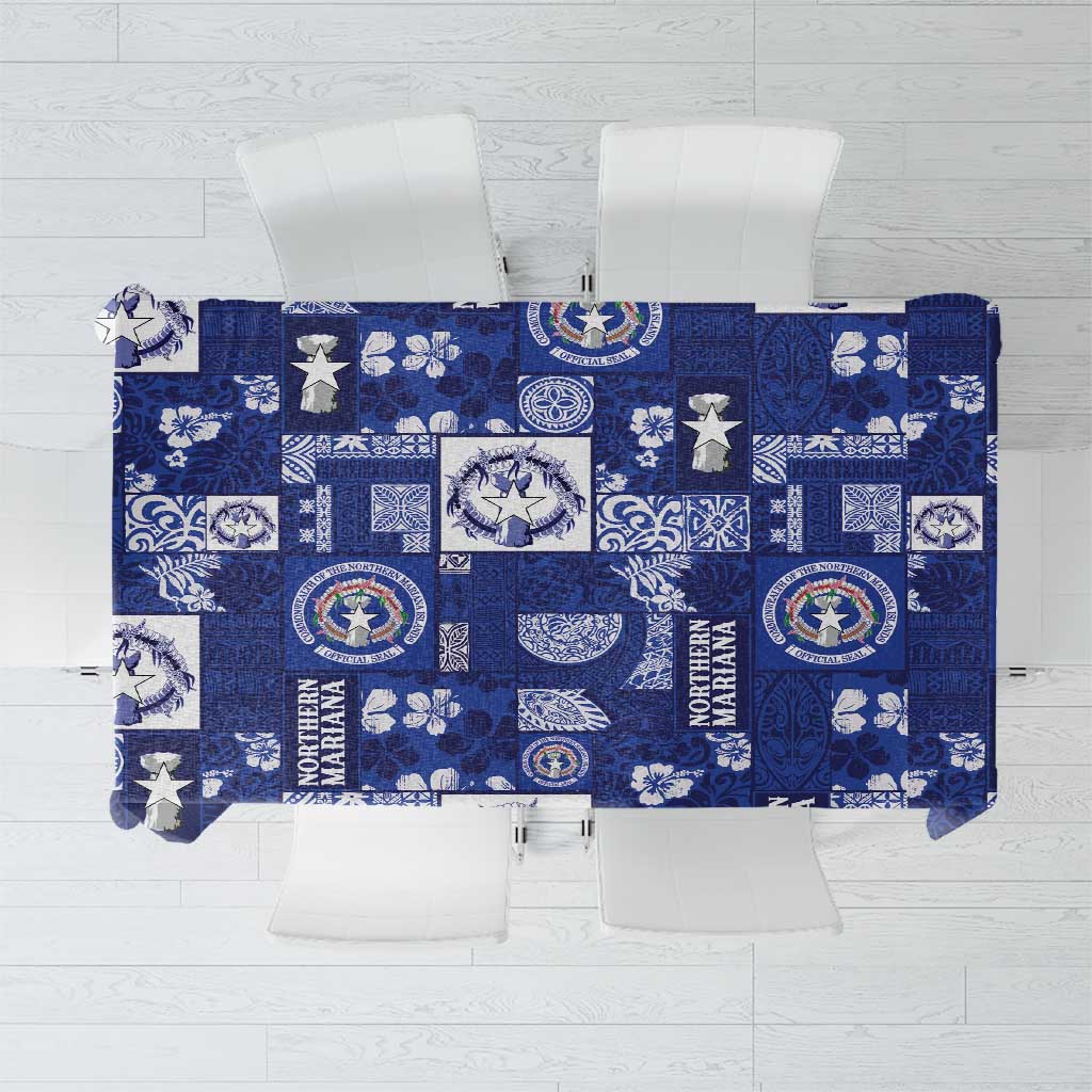 Northern Mariana Islands Magof Nochebuena Tablecloth Pacific Patchwork Xmas Vibes LT9 Blue - Polynesian Pride