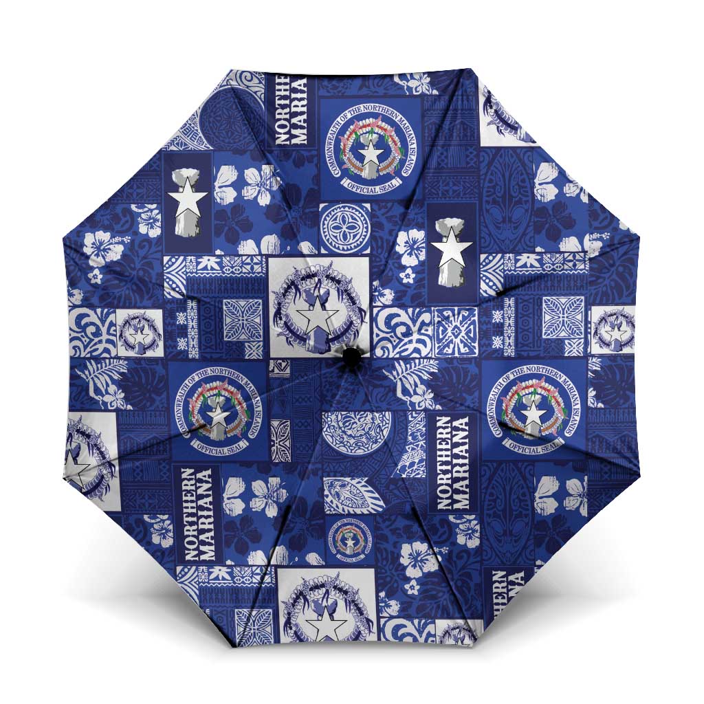 Northern Mariana Islands Magof Nochebuena Umbrella Pacific Patchwork Xmas Vibes LT9 One Size Folded 11.42 inch Opened Diameter 37.4 inch Blue - Polynesian Pride