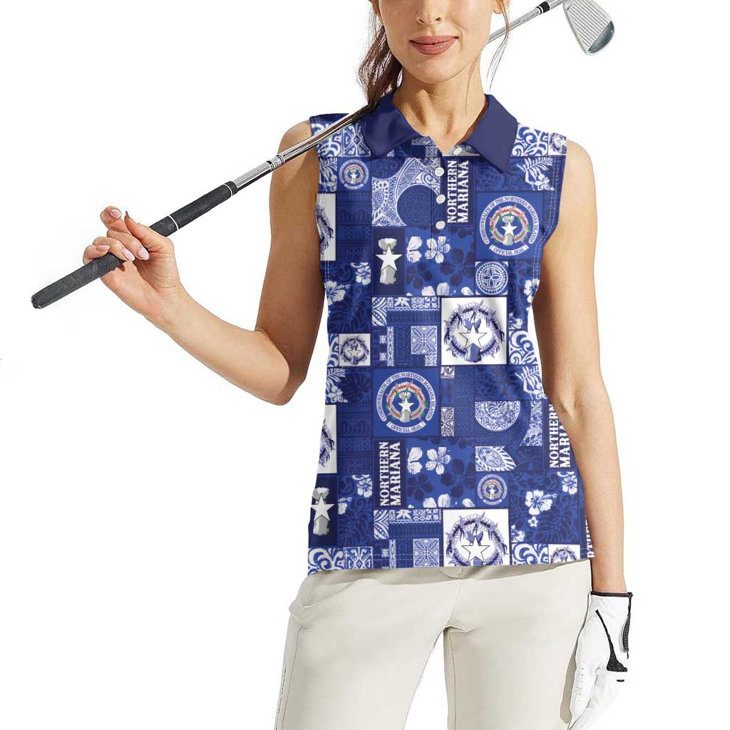 Northern Mariana Islands Magof Nochebuena Women Sleeveless Polo Shirt Pacific Patchwork Xmas Vibes - Polynesian Pride