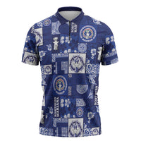 Northern Mariana Islands Magof Nochebuena Zipper Polo Shirt Pacific Patchwork Xmas Vibes - Polynesian Pride