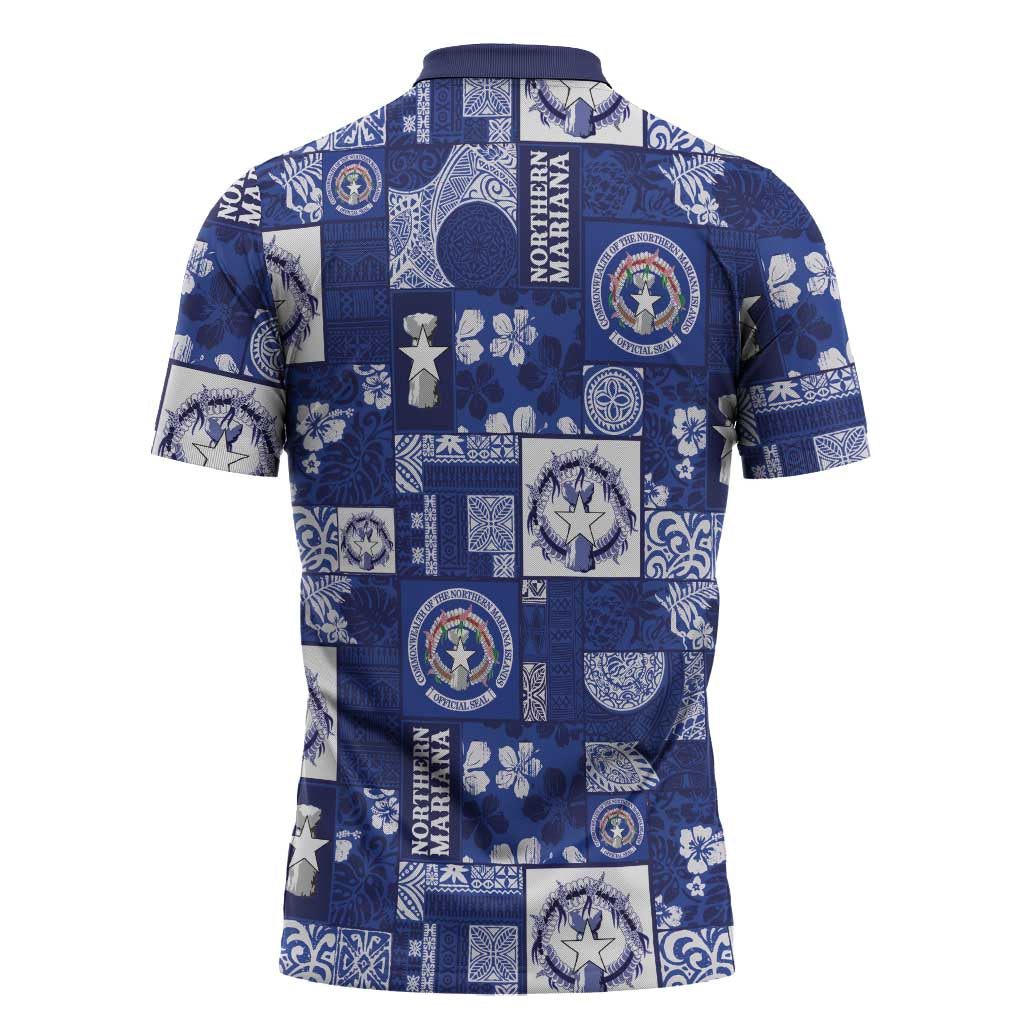 Northern Mariana Islands Magof Nochebuena Zipper Polo Shirt Pacific Patchwork Xmas Vibes - Polynesian Pride
