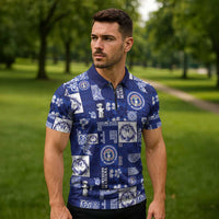 Northern Mariana Islands Magof Nochebuena Zipper Polo Shirt Pacific Patchwork Xmas Vibes - Polynesian Pride