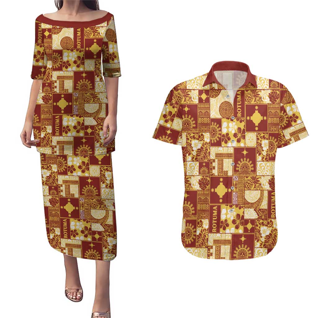 Rotuma Faiakse'ea 'e Kirisimasi Couples Matching Puletasi and Hawaiian Shirt Pacific Patchwork Xmas Vibes - Polynesian Pride