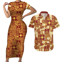 Rotuma Faiakse'ea 'e Kirisimasi Couples Matching Short Sleeve Bodycon Dress and Hawaiian Shirt Pacific Patchwork Xmas Vibes - Polynesian Pride