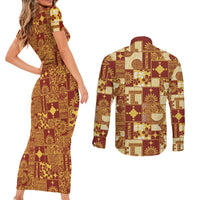 Rotuma Faiakse'ea 'e Kirisimasi Couples Matching Short Sleeve Bodycon Dress and Long Sleeve Button Shirt Pacific Patchwork Xmas Vibes - Polynesian Pride