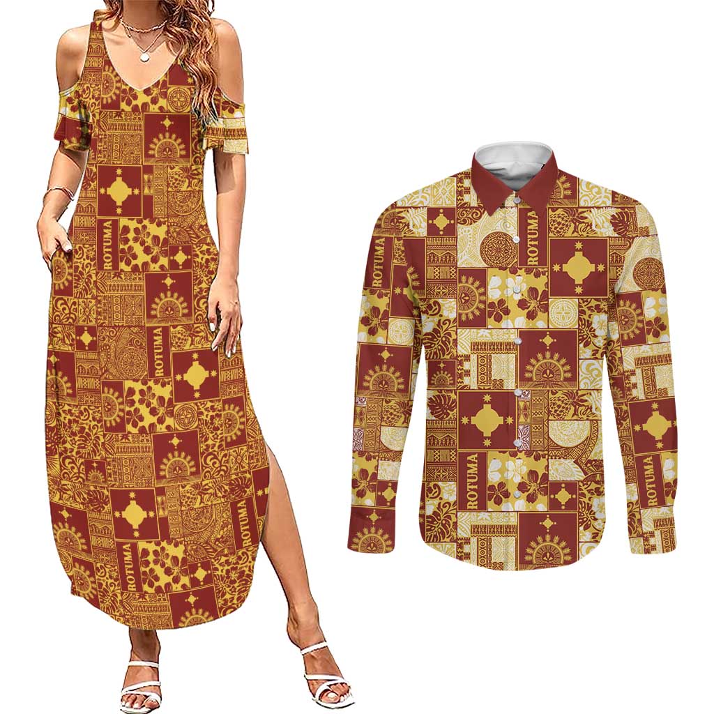 Rotuma Faiakse'ea 'e Kirisimasi Couples Matching Summer Maxi Dress and Long Sleeve Button Shirt Pacific Patchwork Xmas Vibes - Polynesian Pride