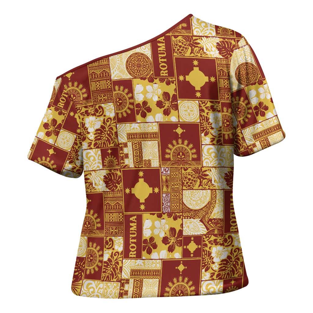 Rotuma Faiakse'ea 'e Kirisimasi Cross Shoulder Shirt Pacific Patchwork Xmas Vibes - Polynesian Pride