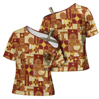 Rotuma Faiakse'ea 'e Kirisimasi Cross Shoulder Shirt Pacific Patchwork Xmas Vibes - Polynesian Pride