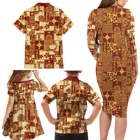 Rotuma Faiakse'ea 'e Kirisimasi Family Matching Long Sleeve Bodycon Dress and Hawaiian Shirt Pacific Patchwork Xmas Vibes - Polynesian Pride