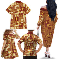 Rotuma Faiakse'ea 'e Kirisimasi Family Matching Off The Shoulder Long Sleeve Dress and Hawaiian Shirt Pacific Patchwork Xmas Vibes - Polynesian Pride