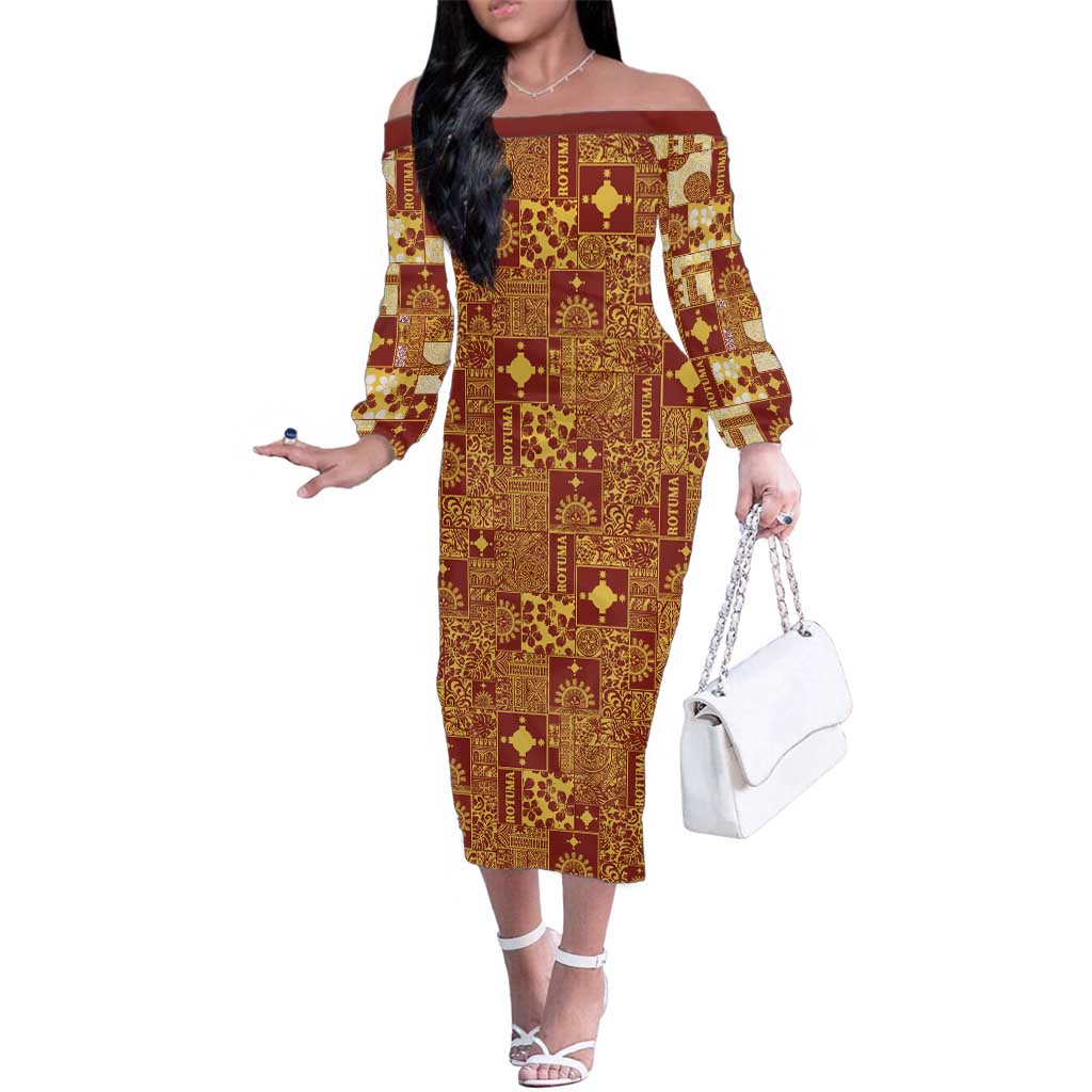 Rotuma Faiakse'ea 'e Kirisimasi Family Matching Off The Shoulder Long Sleeve Dress and Hawaiian Shirt Pacific Patchwork Xmas Vibes - Polynesian Pride