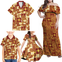 Rotuma Faiakse'ea 'e Kirisimasi Family Matching Off Shoulder Maxi Dress and Hawaiian Shirt Pacific Patchwork Xmas Vibes - Polynesian Pride