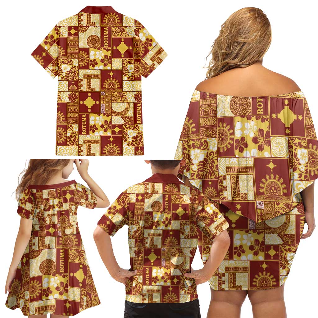Rotuma Faiakse'ea 'e Kirisimasi Family Matching Off Shoulder Short Dress and Hawaiian Shirt Pacific Patchwork Xmas Vibes - Polynesian Pride