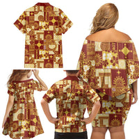Rotuma Faiakse'ea 'e Kirisimasi Family Matching Off Shoulder Short Dress and Hawaiian Shirt Pacific Patchwork Xmas Vibes - Polynesian Pride