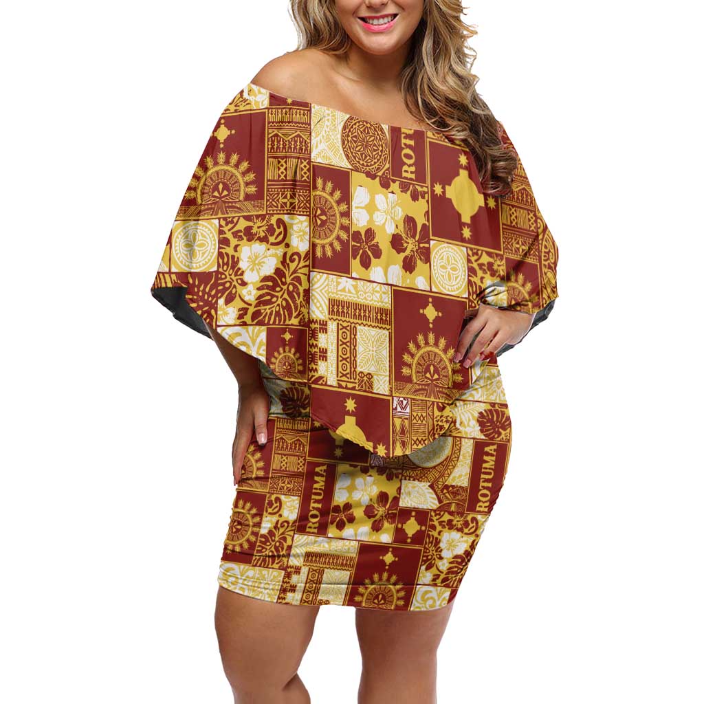 Rotuma Faiakse'ea 'e Kirisimasi Family Matching Off Shoulder Short Dress and Hawaiian Shirt Pacific Patchwork Xmas Vibes - Polynesian Pride