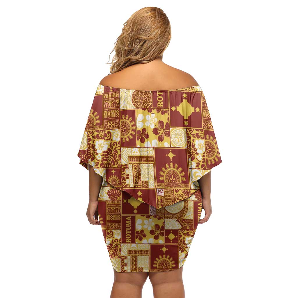 Rotuma Faiakse'ea 'e Kirisimasi Family Matching Off Shoulder Short Dress and Hawaiian Shirt Pacific Patchwork Xmas Vibes - Polynesian Pride