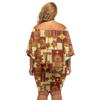 Rotuma Faiakse'ea 'e Kirisimasi Family Matching Off Shoulder Short Dress and Hawaiian Shirt Pacific Patchwork Xmas Vibes - Polynesian Pride