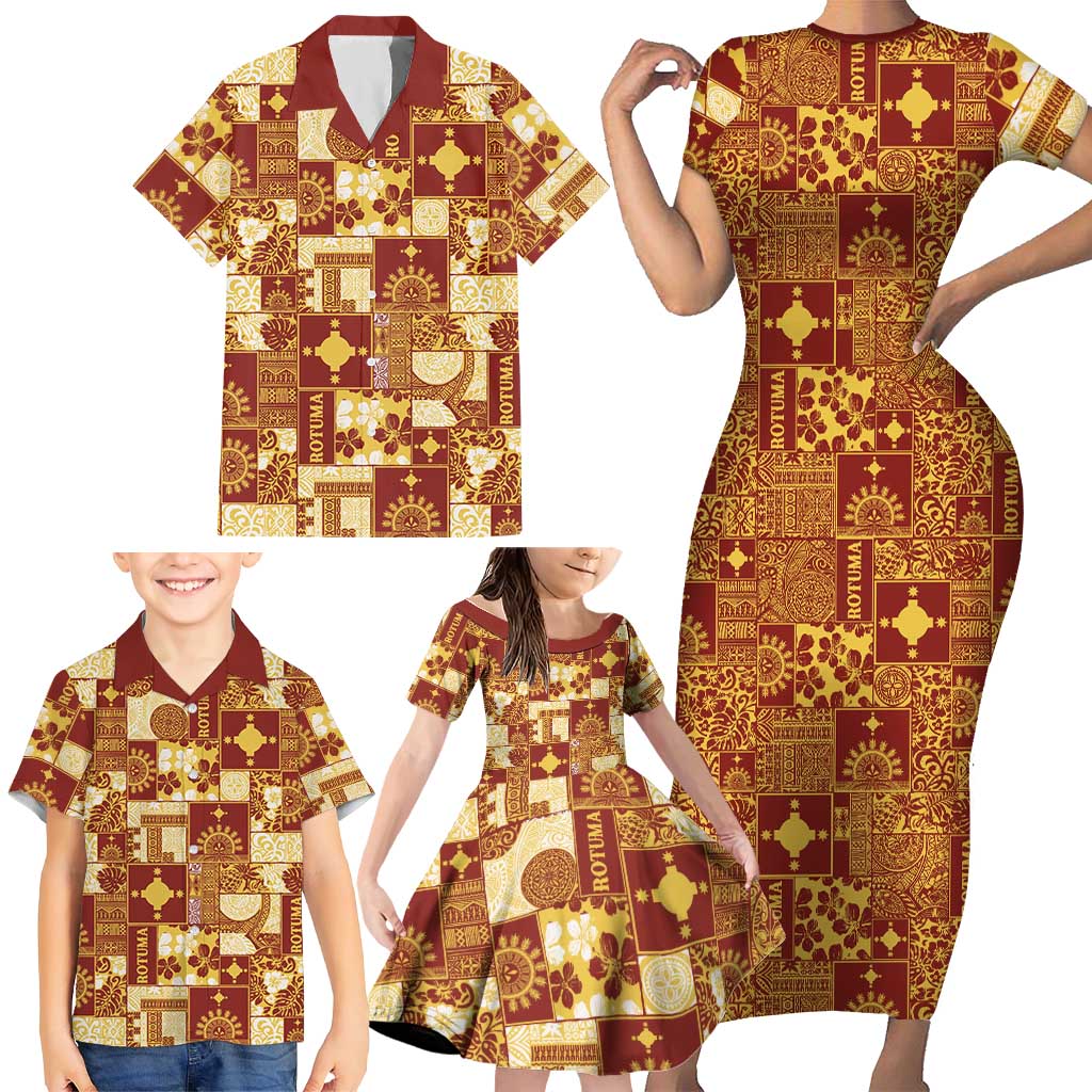Rotuma Faiakse'ea 'e Kirisimasi Family Matching Short Sleeve Bodycon Dress and Hawaiian Shirt Pacific Patchwork Xmas Vibes - Polynesian Pride