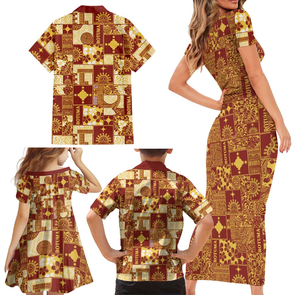 Rotuma Faiakse'ea 'e Kirisimasi Family Matching Short Sleeve Bodycon Dress and Hawaiian Shirt Pacific Patchwork Xmas Vibes - Polynesian Pride