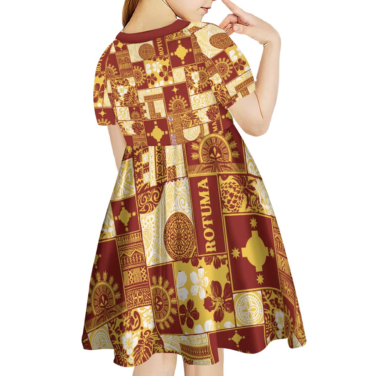 Rotuma Faiakse'ea 'e Kirisimasi Kid Short Sleeve Dress Pacific Patchwork Xmas Vibes - Polynesian Pride
