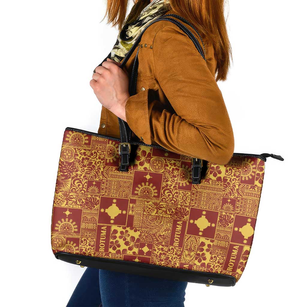 Rotuma Faiakse'ea 'e Kirisimasi Leather Tote Bag Pacific Patchwork Xmas Vibes - Polynesian Pride