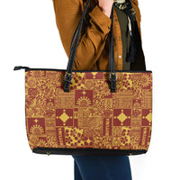Rotuma Faiakse'ea 'e Kirisimasi Leather Tote Bag Pacific Patchwork Xmas Vibes - Polynesian Pride