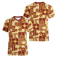Rotuma Faiakse'ea 'e Kirisimasi Women V-Neck T-Shirt Pacific Patchwork Xmas Vibes - Polynesian Pride