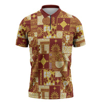 Rotuma Faiakse'ea 'e Kirisimasi Zipper Polo Shirt Pacific Patchwork Xmas Vibes - Polynesian Pride