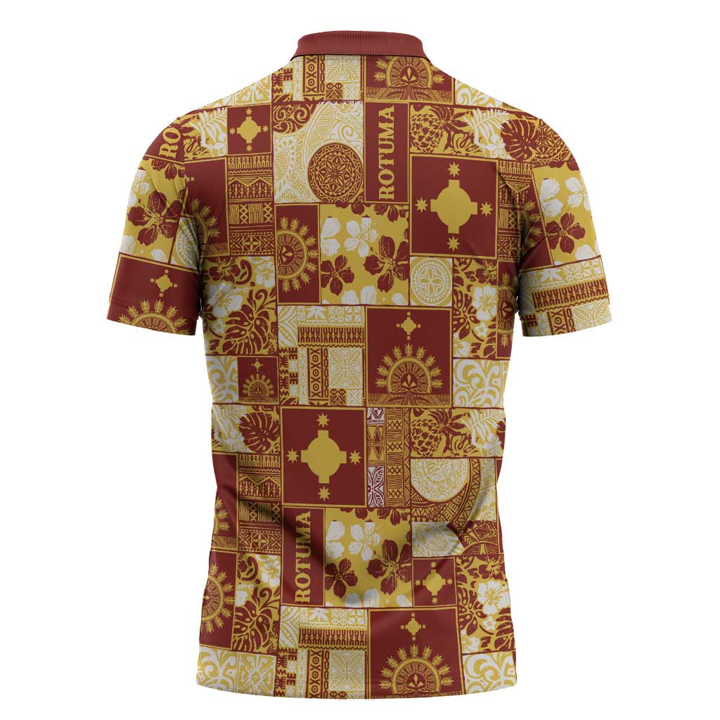 Rotuma Faiakse'ea 'e Kirisimasi Zipper Polo Shirt Pacific Patchwork Xmas Vibes - Polynesian Pride