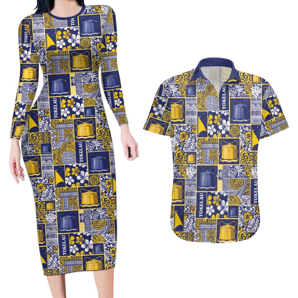 Tokelau Manuia te Kilihimahi Couples Matching Long Sleeve Bodycon Dress and Hawaiian Shirt Pacific Patchwork Xmas Vibes - Polynesian Pride