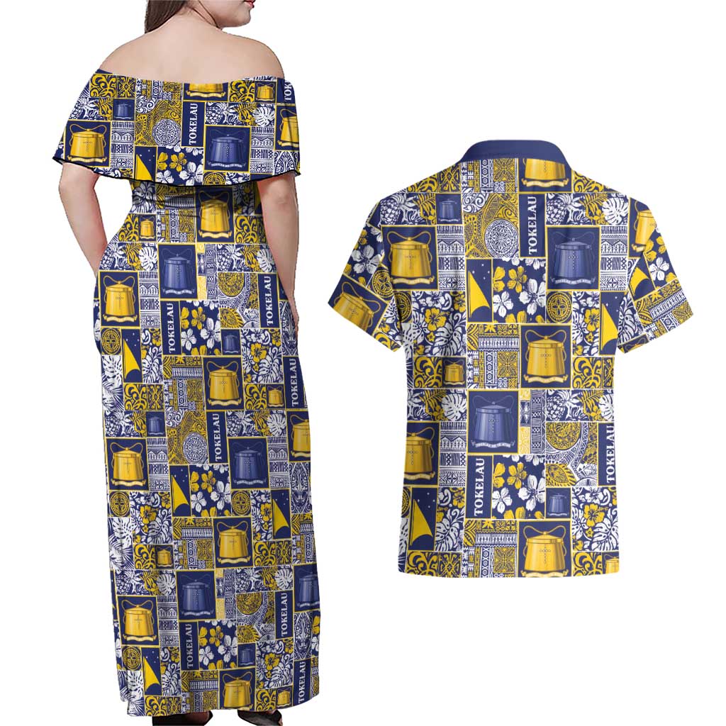 Tokelau Manuia te Kilihimahi Couples Matching Off Shoulder Maxi Dress and Hawaiian Shirt Pacific Patchwork Xmas Vibes - Polynesian Pride